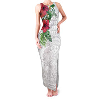 Hawaiian Tropical Plants Family Matching Tank Maxi Dress and Hawaiian Shirt Kakau Tattoo and Polynesian Pattern Half White Color LT03 Mom's Dress White - Polynesian Pride
