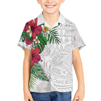 Hawaiian Tropical Plants Hawaiian Shirt Kakau Tattoo and Polynesian Pattern Half White Color