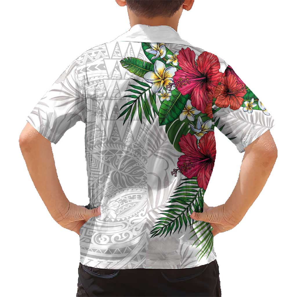 Hawaiian Tropical Plants Hawaiian Shirt Kakau Tattoo and Polynesian Pattern Half White Color