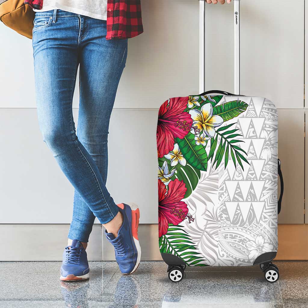 Hawaiian Tropical Plants Luggage Cover Kakau Tattoo and Polynesian Pattern Half White Color