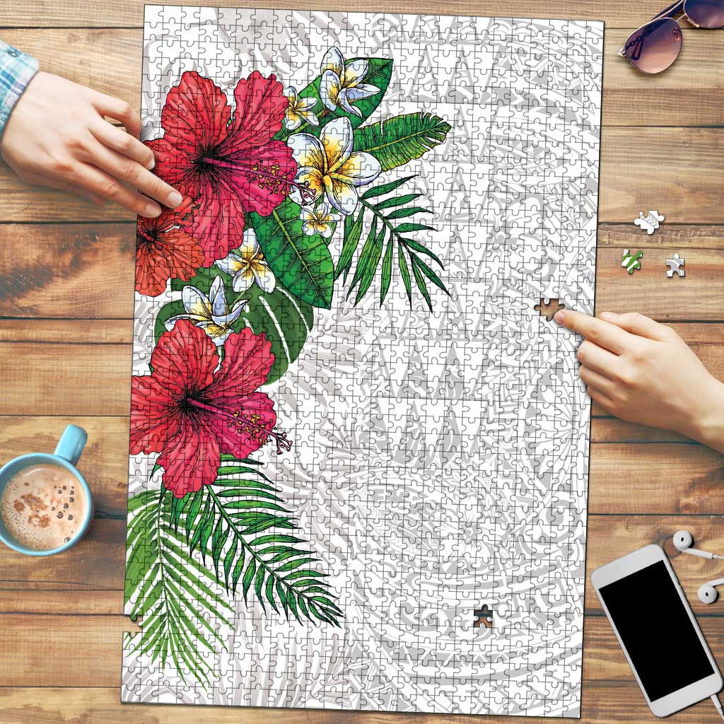 Hawaiian Tropical Plants Puzzle Kakau Tattoo and Polynesian Pattern Half White Color