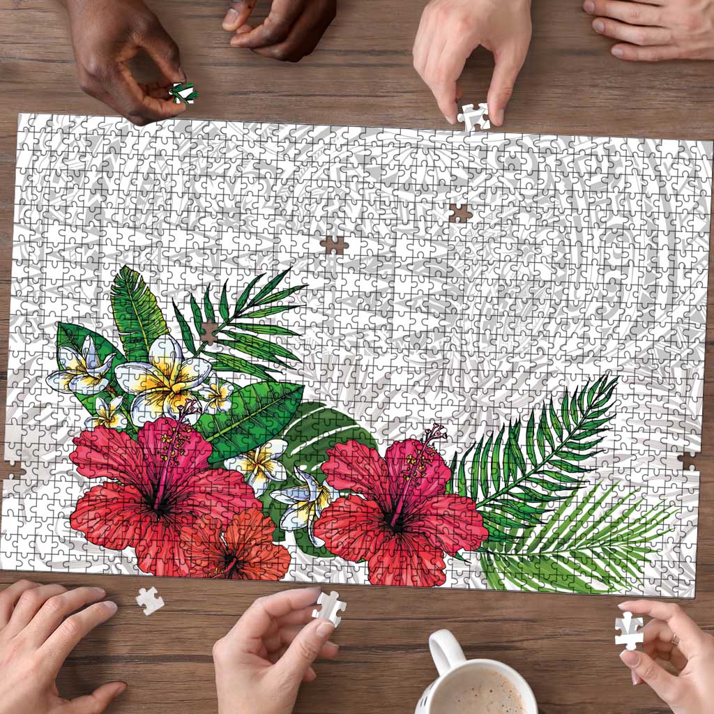 Hawaiian Tropical Plants Puzzle Kakau Tattoo and Polynesian Pattern Half White Color