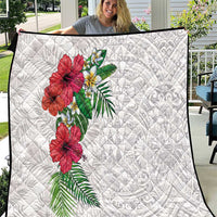 Hawaiian Tropical Plants Quilt Kakau Tattoo and Polynesian Pattern Half White Color