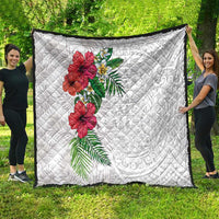 Hawaiian Tropical Plants Quilt Kakau Tattoo and Polynesian Pattern Half White Color