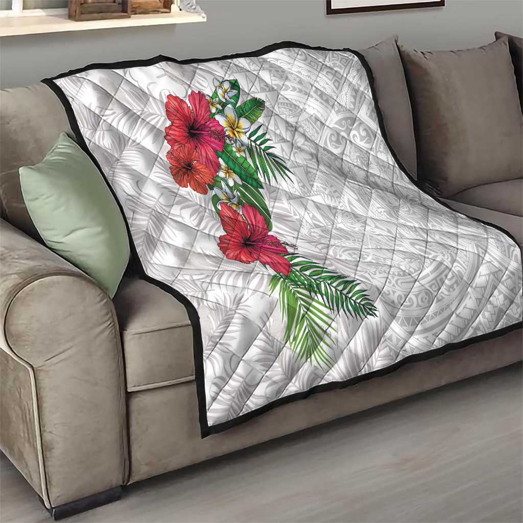 Hawaiian Tropical Plants Quilt Kakau Tattoo and Polynesian Pattern Half White Color