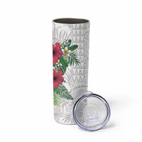 Hawaiian Tropical Plants Skinny Tumbler Kakau Tattoo and Polynesian Pattern Half White Color