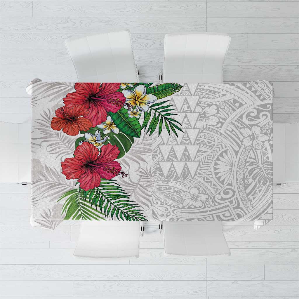 Hawaiian Tropical Plants Tablecloth Kakau Tattoo and Polynesian Pattern Half White Color
