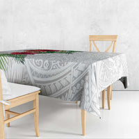 Hawaiian Tropical Plants Tablecloth Kakau Tattoo and Polynesian Pattern Half White Color