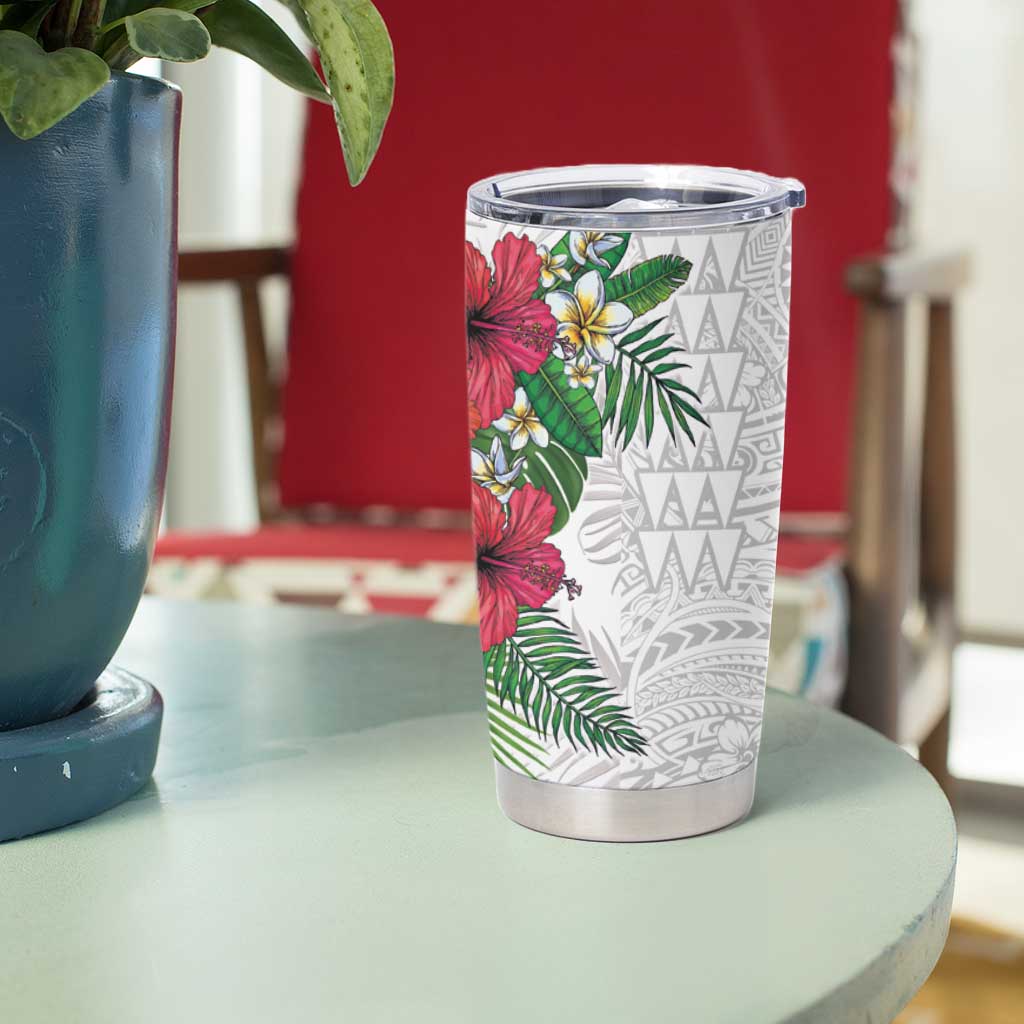 Hawaiian Tropical Plants Tumbler Cup Kakau Tattoo and Polynesian Pattern Half White Color