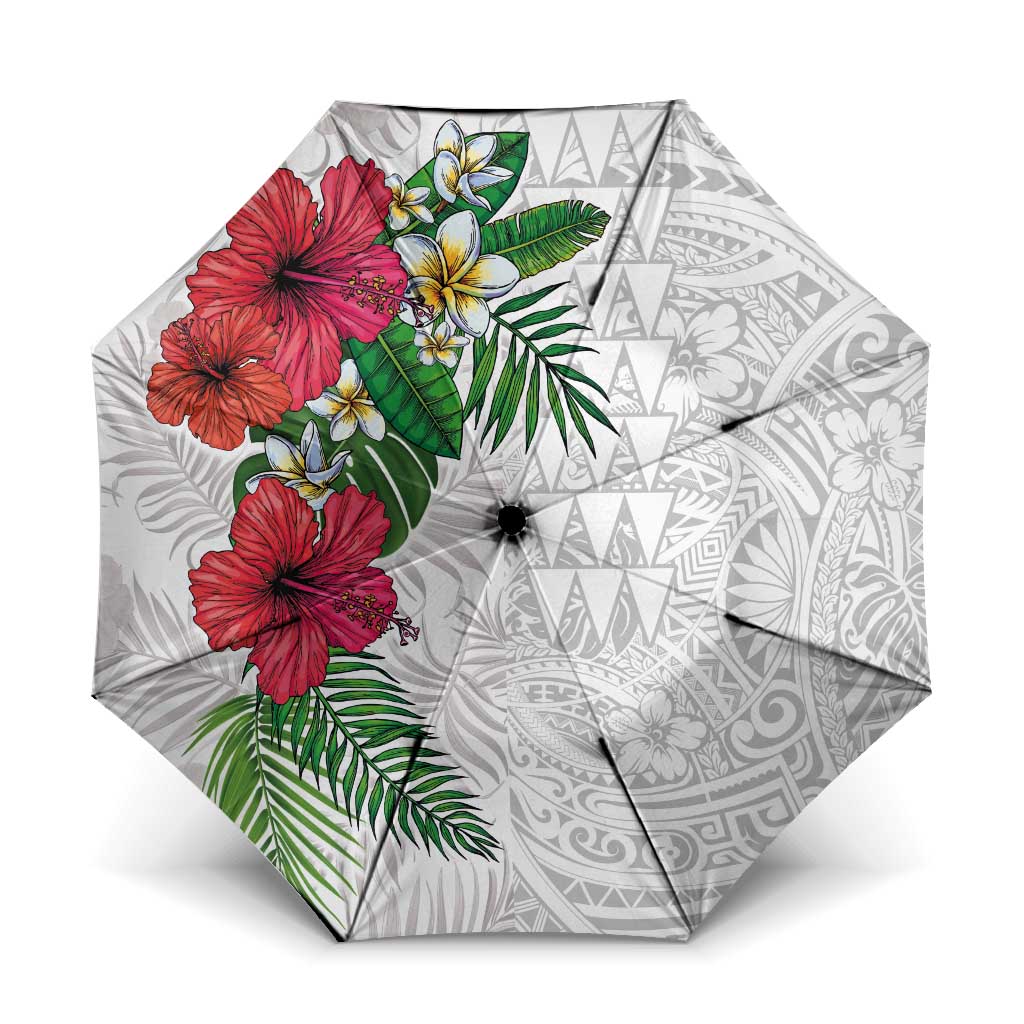 Hawaiian Tropical Plants Umbrella Kakau Tattoo and Polynesian Pattern Half White Color
