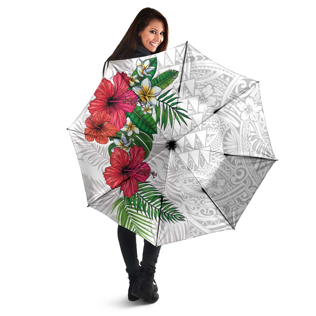 Hawaiian Tropical Plants Umbrella Kakau Tattoo and Polynesian Pattern Half White Color