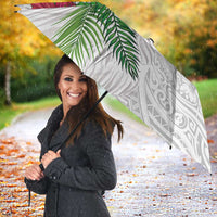 Hawaiian Tropical Plants Umbrella Kakau Tattoo and Polynesian Pattern Half White Color