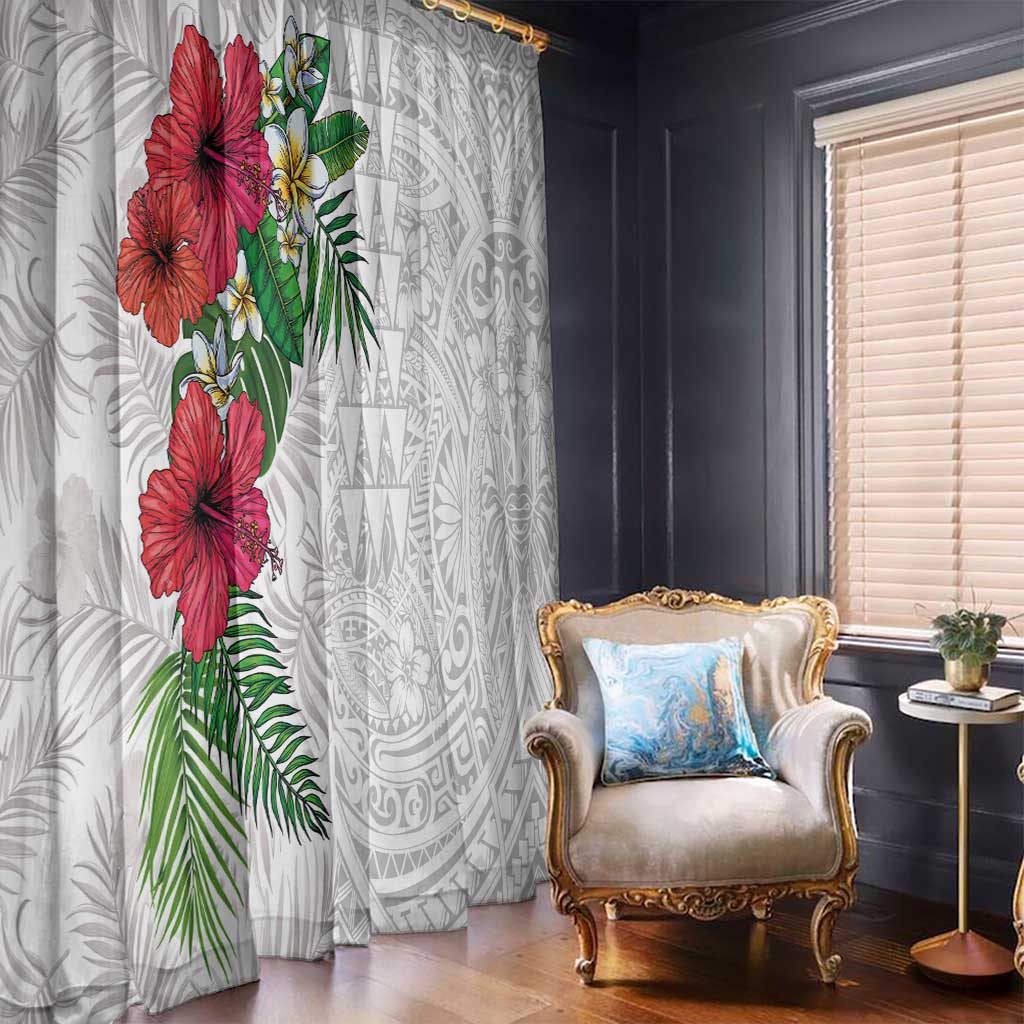 Hawaiian Tropical Plants Window Curtain Kakau Tattoo and Polynesian Pattern Half White Color