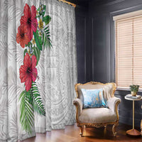 Hawaiian Tropical Plants Window Curtain Kakau Tattoo and Polynesian Pattern Half White Color