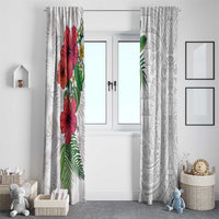 Hawaiian Tropical Plants Window Curtain Kakau Tattoo and Polynesian Pattern Half White Color