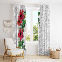 Hawaiian Tropical Plants Window Curtain Kakau Tattoo and Polynesian Pattern Half White Color