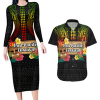 Hawaiian Elements and Polynesian Tattoo Couples Matching Long Sleeve Bodycon Dress and Hawaiian Shirt LT03 Black - Polynesian Pride