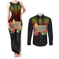 Hawaii Pan-Pacific Festival Couples Matching Tank Maxi Dress and Long Sleeve Button Shirt Hawaiian Elements and Polynesian Tattoo