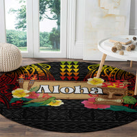 Hawaiian Elements and Polynesian Tattoo Round Carpet