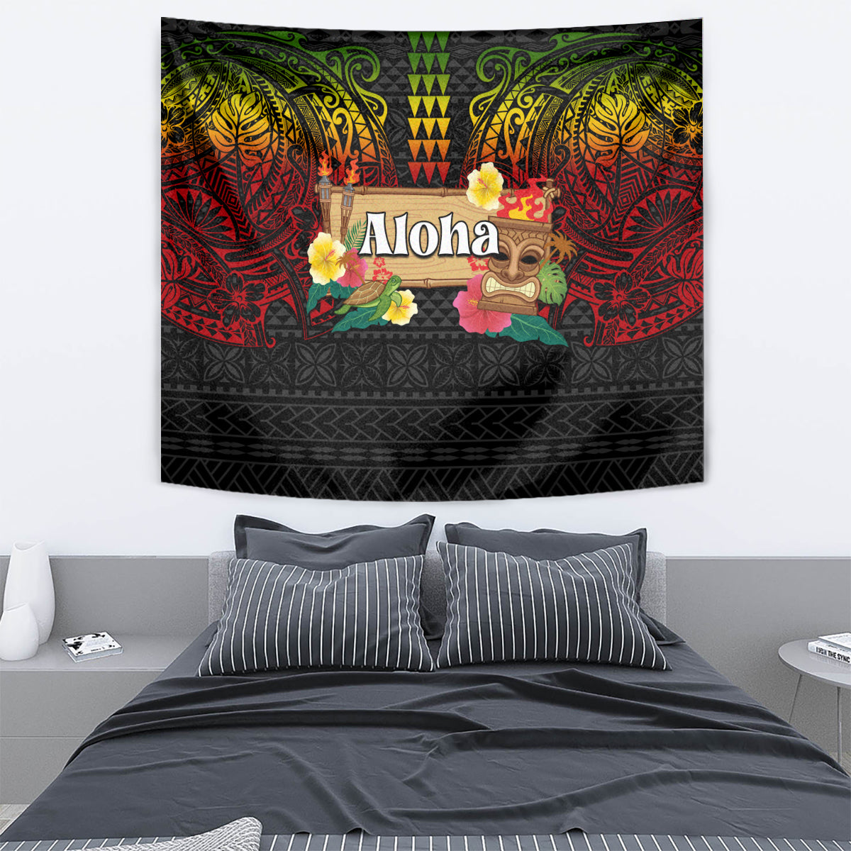 Hawaiian Elements and Polynesian Tattoo Tapestry