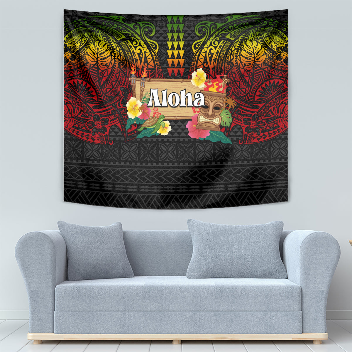 Hawaiian Elements and Polynesian Tattoo Tapestry