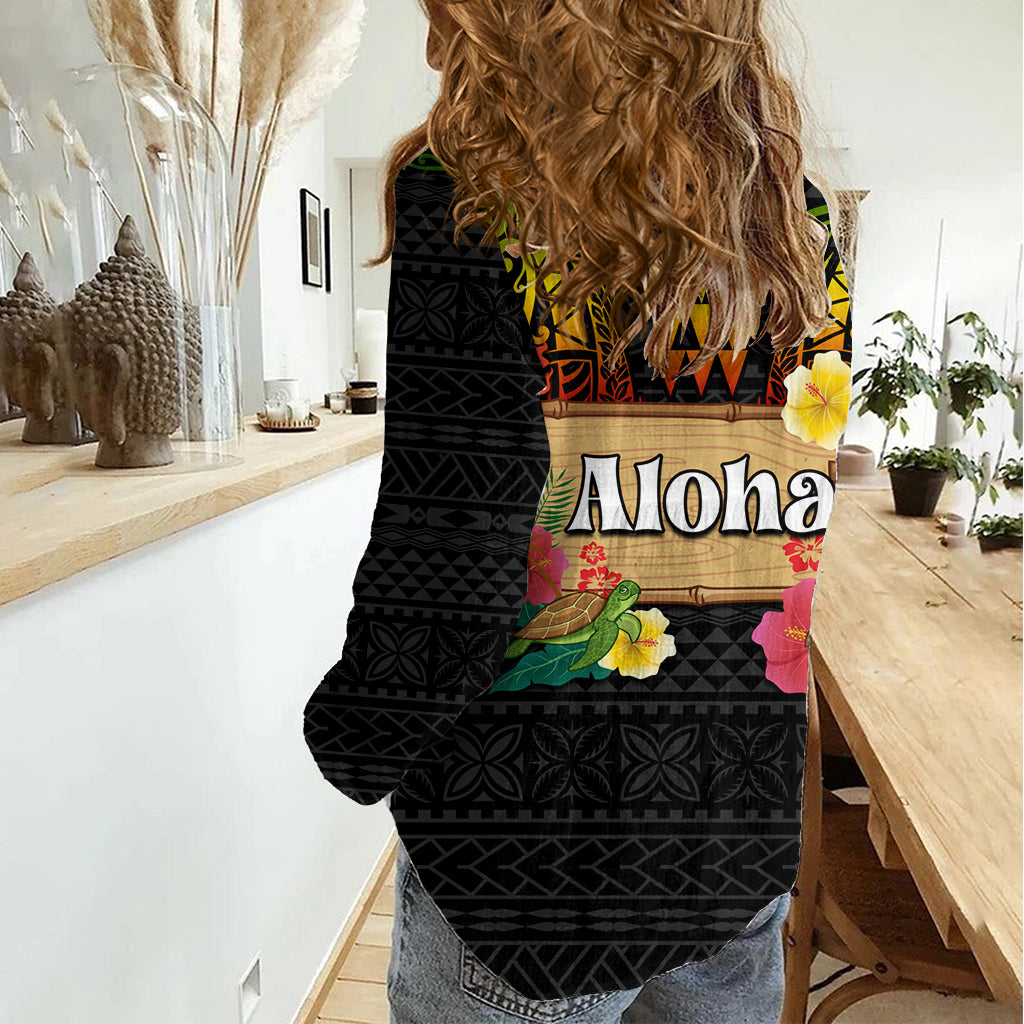 Hawaii Pan-Pacific Festival Women Casual Shirt Hawaiian Elements and Polynesian Tattoo