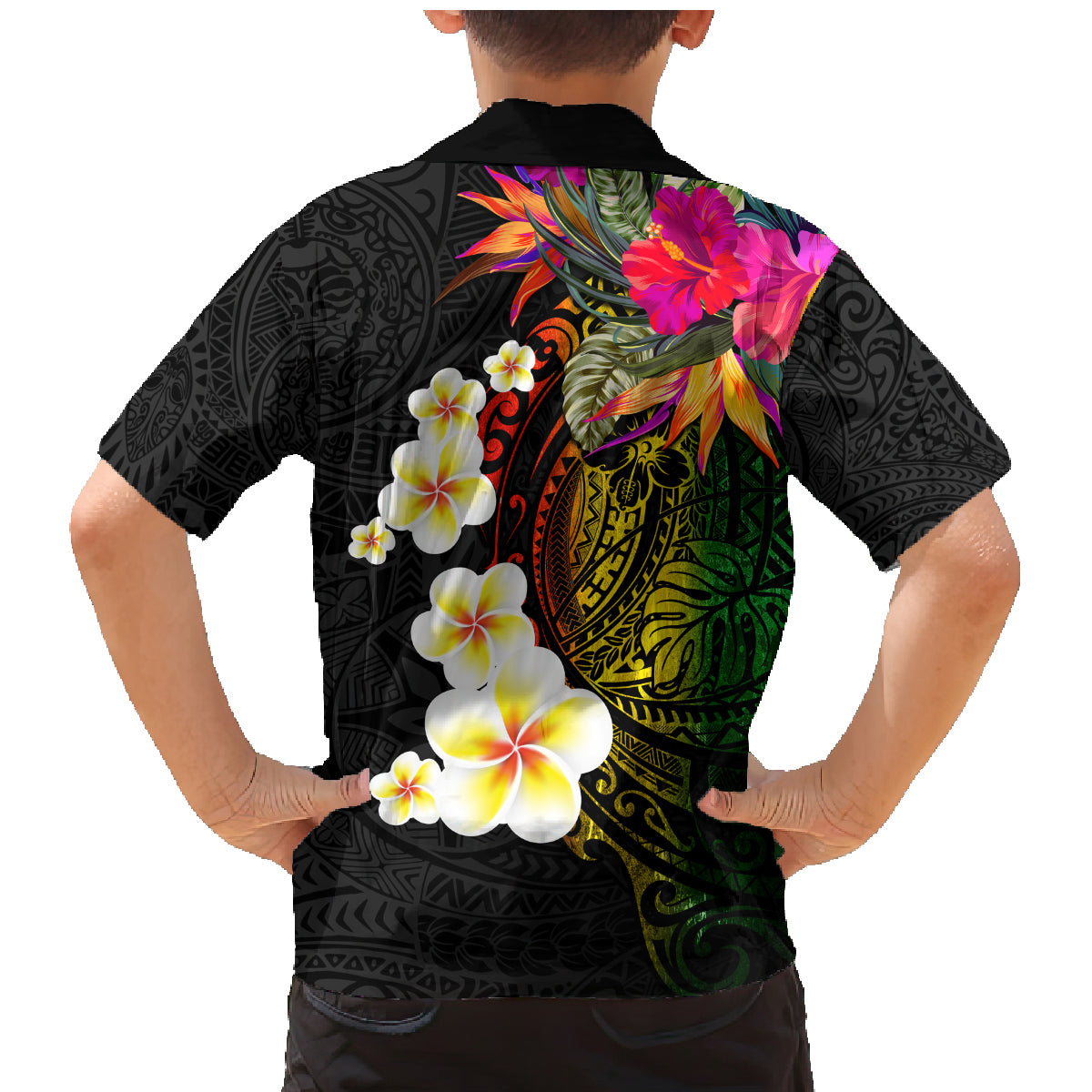 Hawaii Plumeria Family Matching Mermaid Dress and Hawaiian Shirt Polynesian Tattoo and Hibiscus LT03 - Polynesian Pride