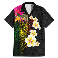 Hawaii Plumeria Family Matching Mermaid Dress and Hawaiian Shirt Polynesian Tattoo and Hibiscus LT03 Dad's Shirt - Short Sleeve Black - Polynesian Pride