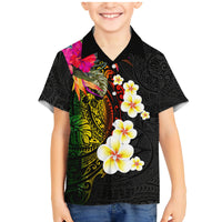 Hawaii Plumeria Family Matching Mermaid Dress and Hawaiian Shirt Polynesian Tattoo and Hibiscus LT03 Son's Shirt Black - Polynesian Pride