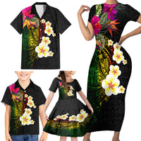 Hawaii Plumeria Family Matching Short Sleeve Bodycon Dress and Hawaiian Shirt Polynesian Tattoo and Hibiscus LT03 - Polynesian Pride