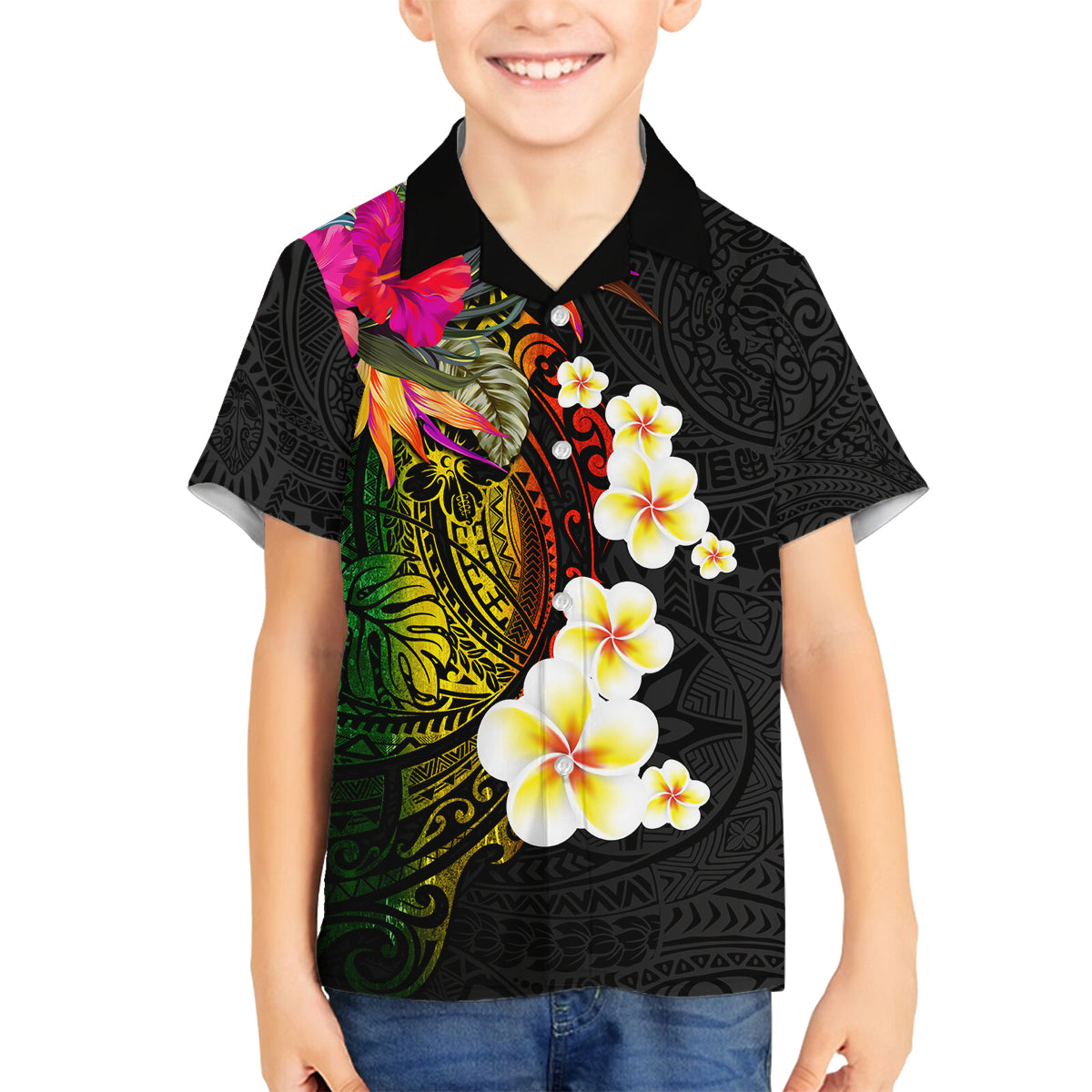 Hawaii Plumeria Family Matching Tank Maxi Dress and Hawaiian Shirt Polynesian Tattoo and Hibiscus