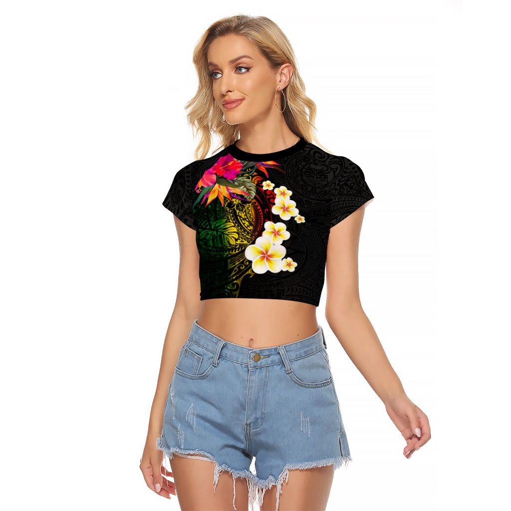 Hawaii Plumeria Raglan Cropped T Shirt Polynesian Tattoo and Hibiscus