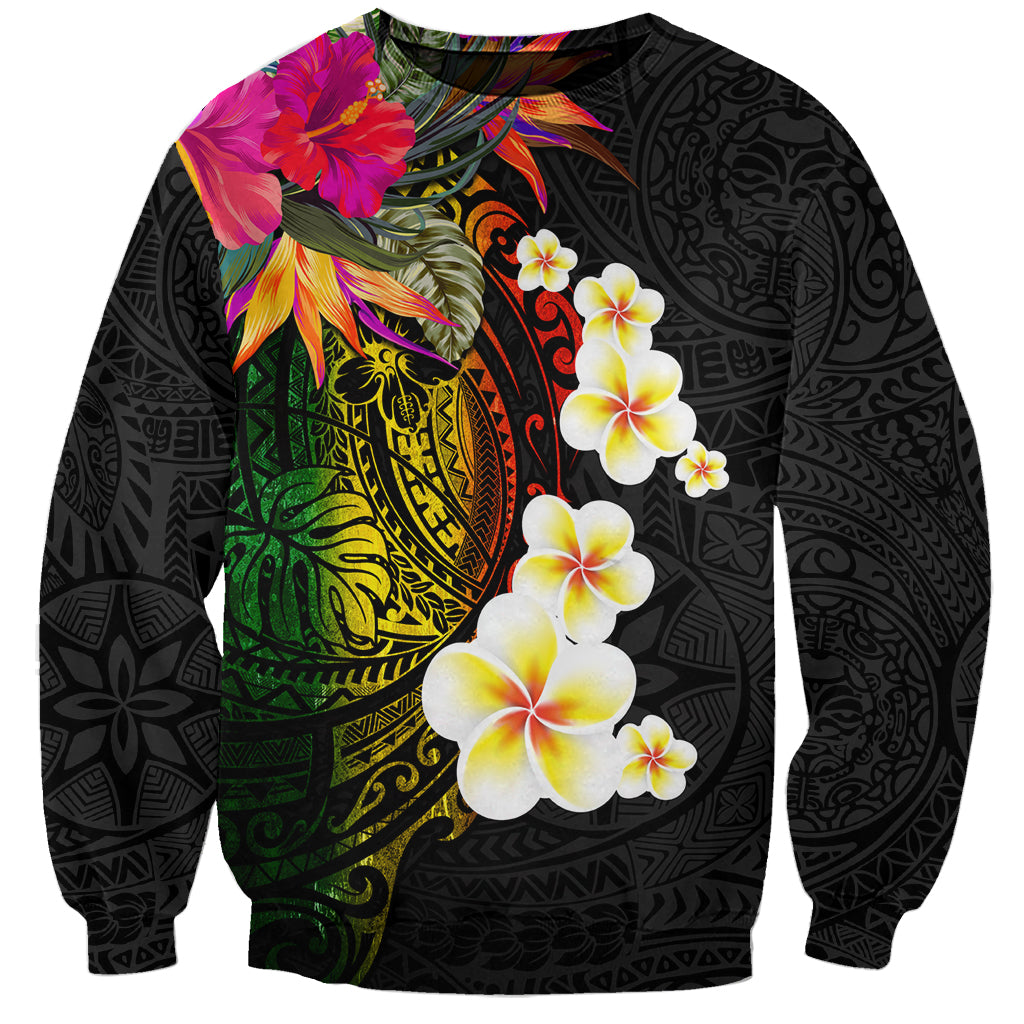 Hawaii Plumeria Sweatshirt Polynesian Tattoo and Hibiscus