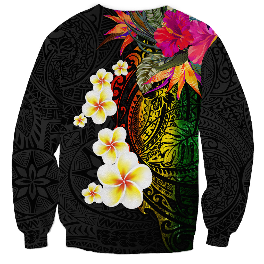 Hawaii Plumeria Sweatshirt Polynesian Tattoo and Hibiscus