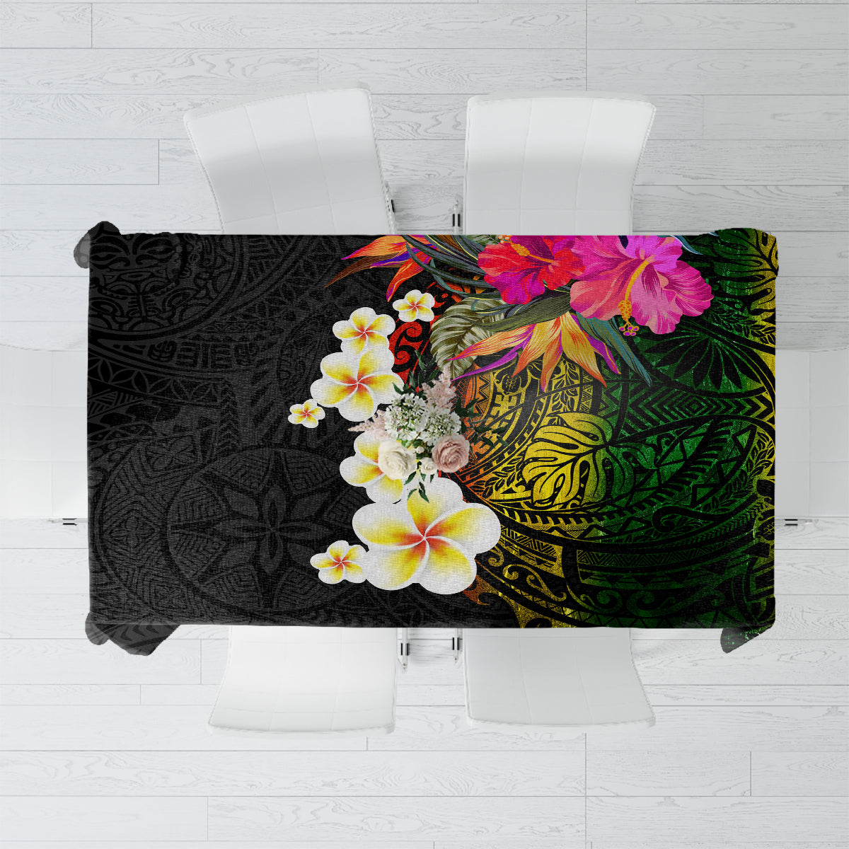 Hawaii Plumeria Tablecloth Polynesian Tattoo and Hibiscus