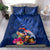 New Zealand Tuatara Bedding Set Silver Fern Hibiscus and Tribal Maori Pattern Blue Color