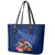 New Zealand Tuatara Leather Tote Bag Silver Fern Hibiscus and Tribal Maori Pattern Blue Color