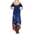 New Zealand Tuatara Summer Maxi Dress Silver Fern Hibiscus and Tribal Maori Pattern Blue Color