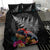 New Zealand Tuatara Bedding Set Silver Fern Hibiscus and Tribal Maori Pattern Black Color