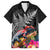 New Zealand Tuatara Family Matching Puletasi and Hawaiian Shirt Silver Fern Hibiscus and Tribal Maori Pattern Black Color