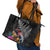 New Zealand Tuatara Leather Tote Bag Silver Fern Hibiscus and Tribal Maori Pattern Black Color