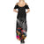 New Zealand Tuatara Summer Maxi Dress Silver Fern Hibiscus and Tribal Maori Pattern Black Color