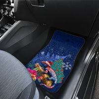 New Zealand Tuatara Christmas Car Mats Silver Fern and Xmas Pohutukawa Tree Blue Color