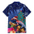 New Zealand Tuatara Christmas Family Matching Mermaid Dress and Hawaiian Shirt Silver Fern and Xmas Pohutukawa Tree Blue Color