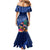 New Zealand Tuatara Christmas Family Matching Mermaid Dress and Hawaiian Shirt Silver Fern and Xmas Pohutukawa Tree Blue Color