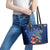 New Zealand Tuatara Christmas Leather Tote Bag Silver Fern and Xmas Pohutukawa Tree Blue Color