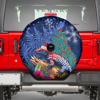New Zealand Tuatara Christmas Spare Tire Cover Silver Fern and Xmas Pohutukawa Tree Blue Color