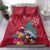 New Zealand Tuatara Christmas Bedding Set Silver Fern and Xmas Pohutukawa Tree Red Color