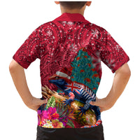 New Zealand Tuatara Christmas Family Matching Mermaid Dress and Hawaiian Shirt Silver Fern and Xmas Pohutukawa Tree Red Color