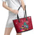 New Zealand Tuatara Christmas Leather Tote Bag Silver Fern and Xmas Pohutukawa Tree Red Color